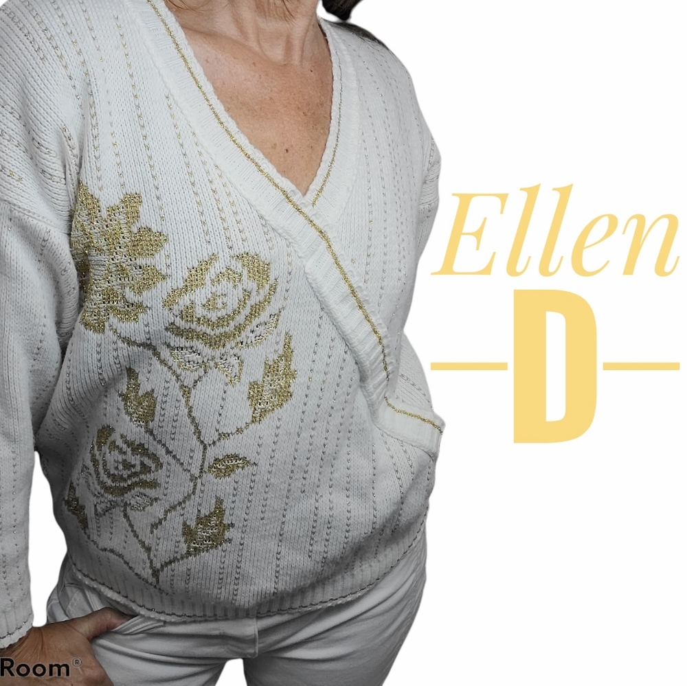 Ellen D vintage 80s cream & gold sweater